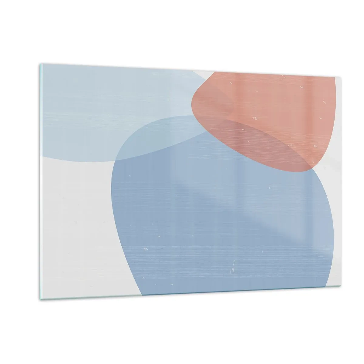 Glasbild - Bild auf glas - Moderne Abstraktion mit blauen und rosa Formen - 120x80cm - Pastellbeziehungen - Moderne Wanddekoration für Wohnzimmer und Schlafzimmer ARTTOR