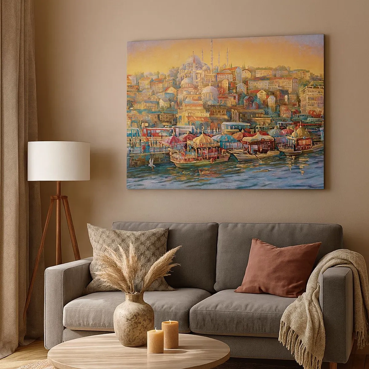 Bild auf Leinwand - Leinwandbild - Malerisches Panorama von Istanbul mit Blick auf die Bucht und die Stadt - 70x50cm - Istanbuler Geschichte - Moderne Wanddekoration für Wohnzimmer und Schlafzimmer ARTTOR
