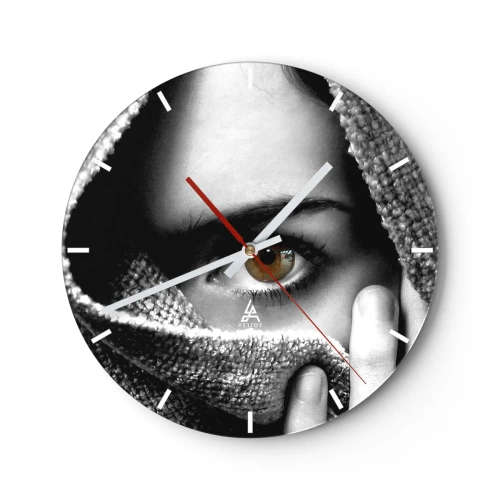 Wanduhr - Glasuhr - Schwarz-Weiß-Optik versteckt sich hinter dem Stoff - 30x30cm - Erfahre das Geheimnis - Moderne Wanddekoration für Wohnzimmer, Küche und Schlafzimmer ARTTOR