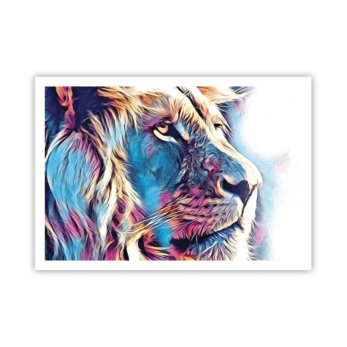 Poster - Porträt eines Löwen in lebendigen, abstrakten Farben - 100x70cm - Die Weisheit der Natur - Moderne Wanddekoration für Wohnzimmer und Schlafzimmer ARTTOR