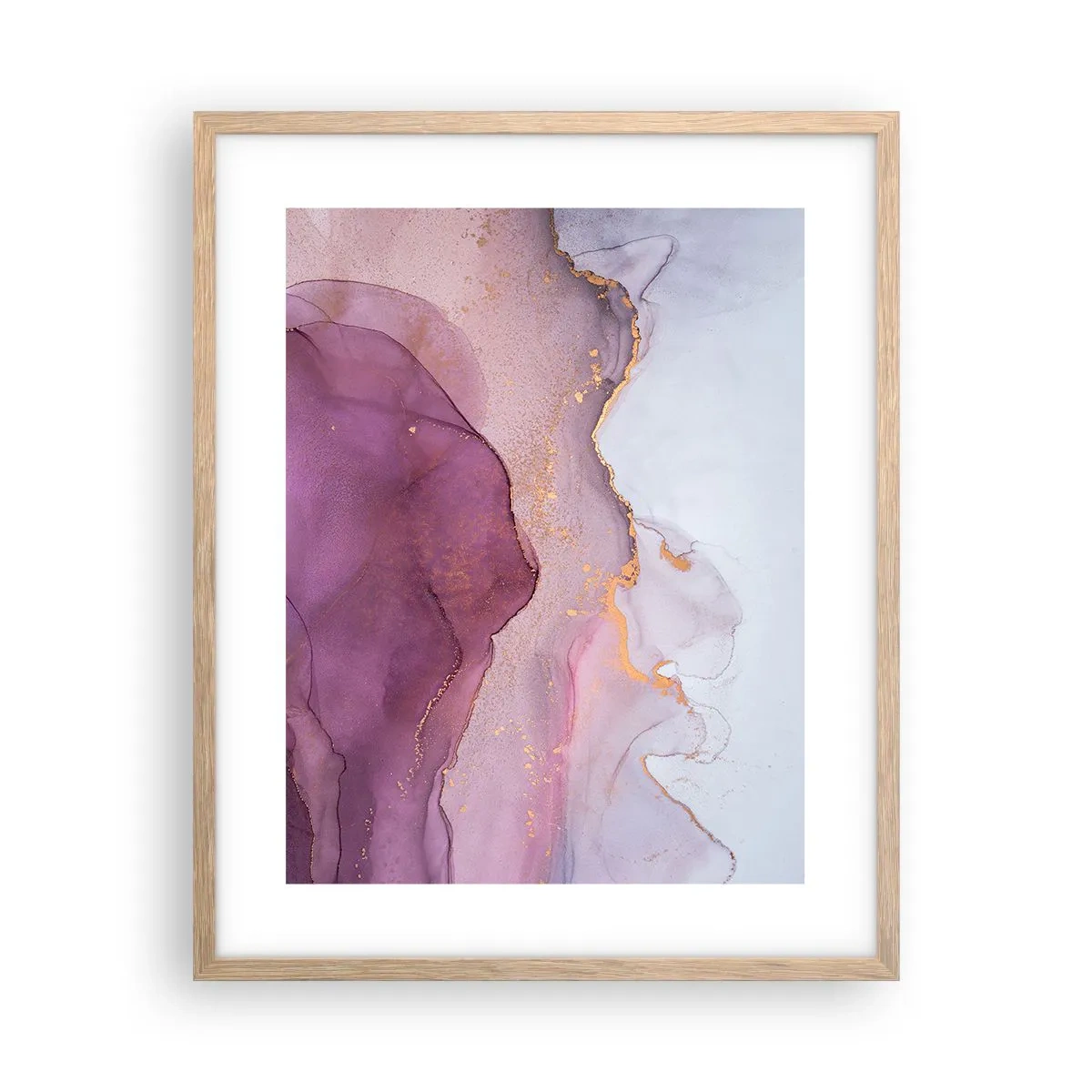 Poster in einem Rahmen aus heller Eiche - Violett und lila Wellen - 40x50 cm