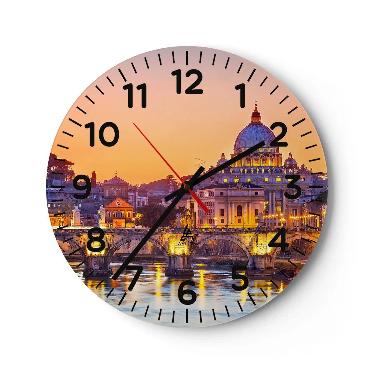 Wanduhr - Glasuhr - Sonnenuntergang über der ewigen Stadt - 30x30 cm