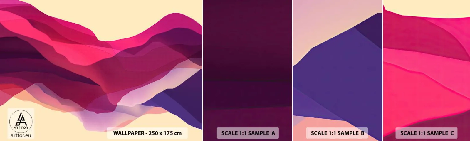 Fototapeten Muster Selbstklebend Deluxe Sticker - Lila Wellen - Abstraktion, Stück, Moderne Kunst - 100x30 cm