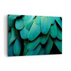 Bild auf Leinwand - Leinwandbild - Federdetails in Grüntönen - 120x80cm - Papageienartige Präzision - Moderne Wanddekoration für Wohnzimmer und Schlafzimmer ARTTOR