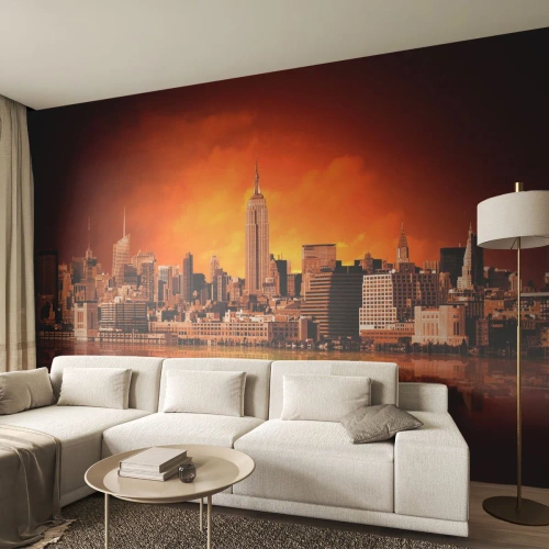 Selbstklebende Fototapete Deluxe Sticker - Das Großstadtpanorama in Gelb und Bronze - New York, Die Architektur, Stadt - 450x315 cm