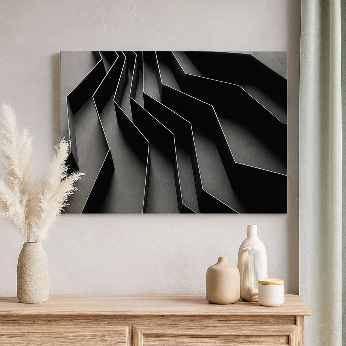 Bild auf Leinwand - Leinwandbild - Schwarz-weiße Abstraktion mit geometrischen Strukturen - 70x50cm - Räumliche Ordnung - Moderne Wanddekoration für Wohnzimmer und Schlafzimmer ARTTOR
