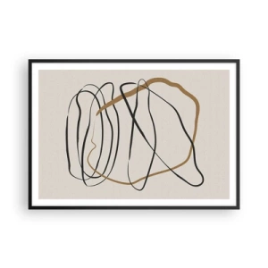 Poster in einem schwarzem Rahmen - Künstlerische Linien in Schwarz und Gold auf hellem Hintergrund - 100x70cm - Komposition – Looptanz - Moderne Wanddekoration für Wohnzimmer und Schlafzimmer ARTTOR