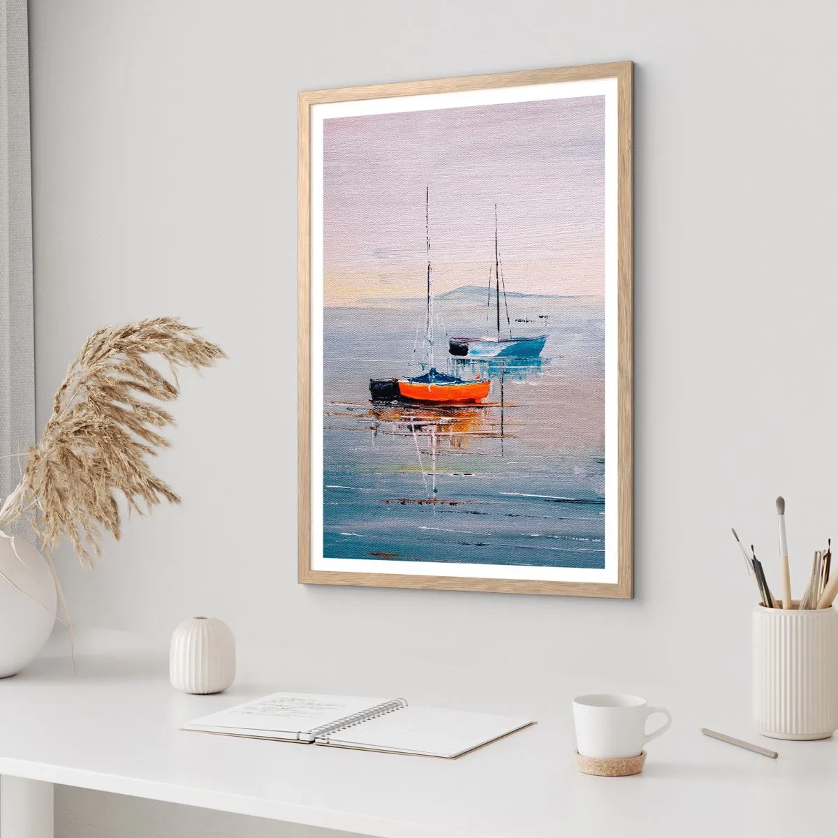 Poster in einem Rahmen aus heller Eiche - Wohlverdiente Ruhe - 40x50 cm