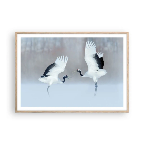 Poster in einem Rahmen aus heller Eiche - Tanz im Nebel - 100x70 cm