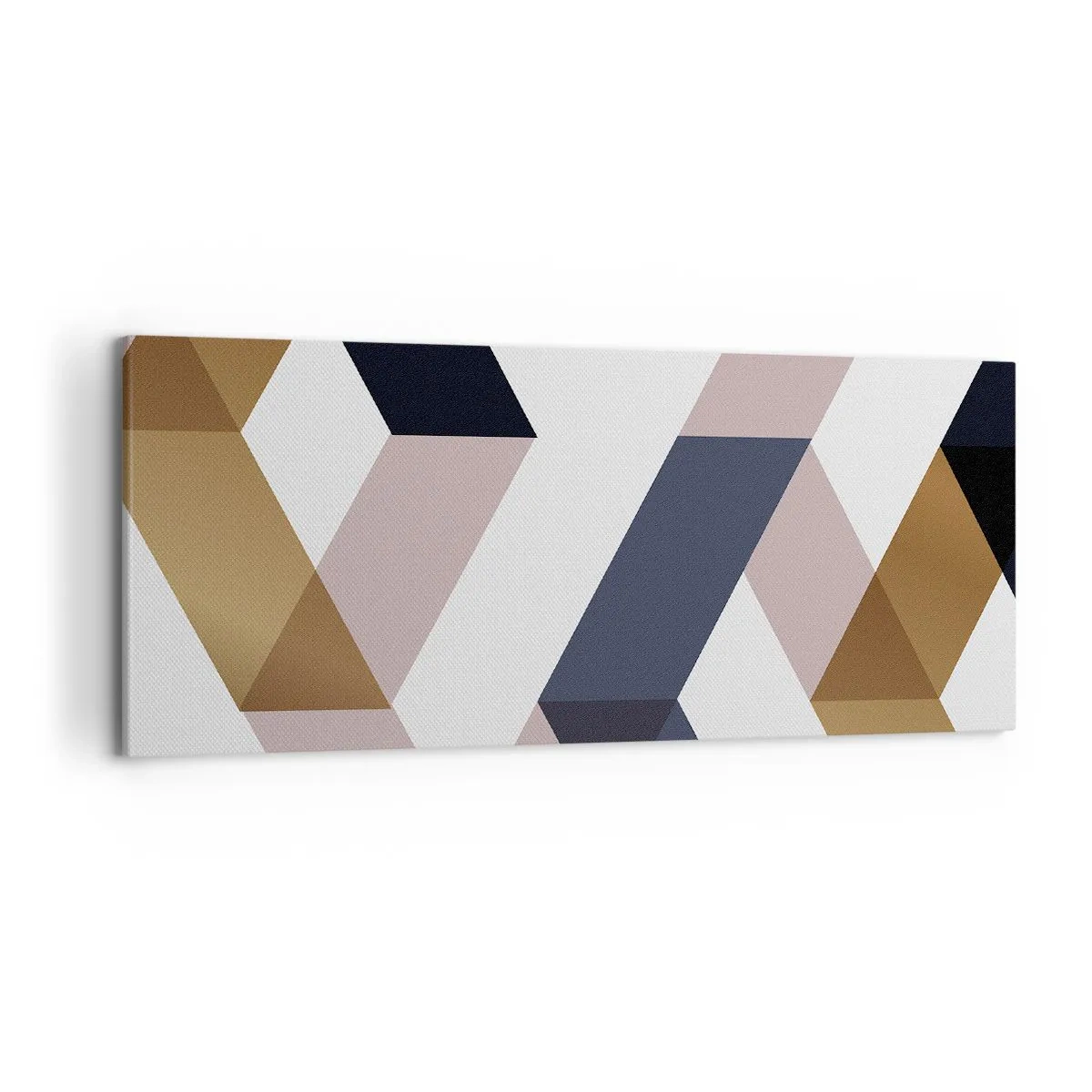 Bild auf Leinwand - Leinwandbild - Geometrische Muster in Gold- und Marineblautönen - 120x50cm - Ebenen und Winkel - Moderne Wanddekoration für Wohnzimmer und Schlafzimmer ARTTOR