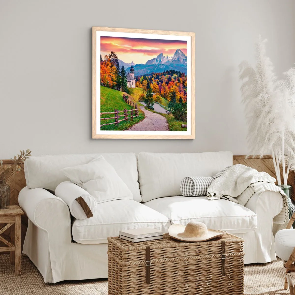 Poster in einem Rahmen aus heller Eiche - Landschaftsartige Malerei - 60x60 cm