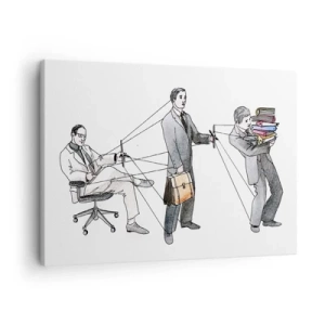 Bild auf Leinwand - Leinwandbild - Eine Illustration, die zeigt, wie Menschen wie Marionetten kontrolliert werden. - 70x50cm - Jeder hat seinen Meister - Moderne Wanddekoration für Wohnzimmer und Schlafzimmer ARTTOR