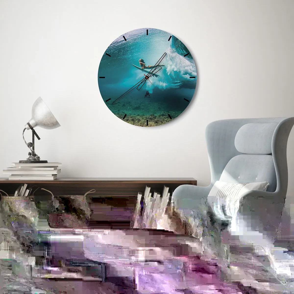 Wanduhr - Glasuhr - Unterwasserwelt - 40x40 cm