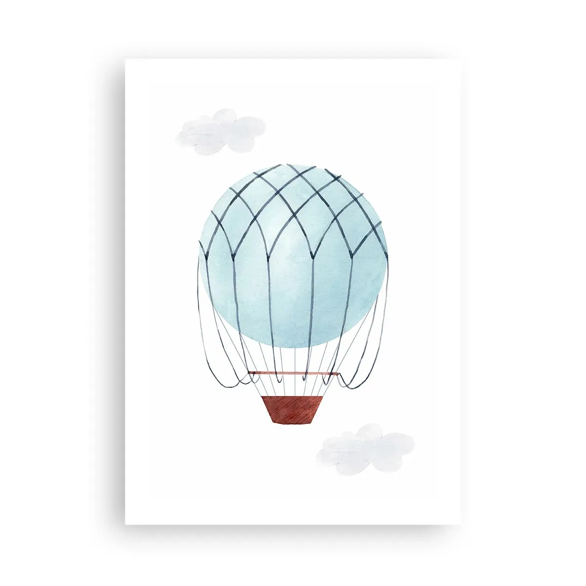 Poster - Ein Aquarell-Heißluftballon, der zwischen den Wolken schwebt - 50x70cm - Ganz in den Wolken - Moderne Wanddekoration für Wohnzimmer und Schlafzimmer ARTTOR