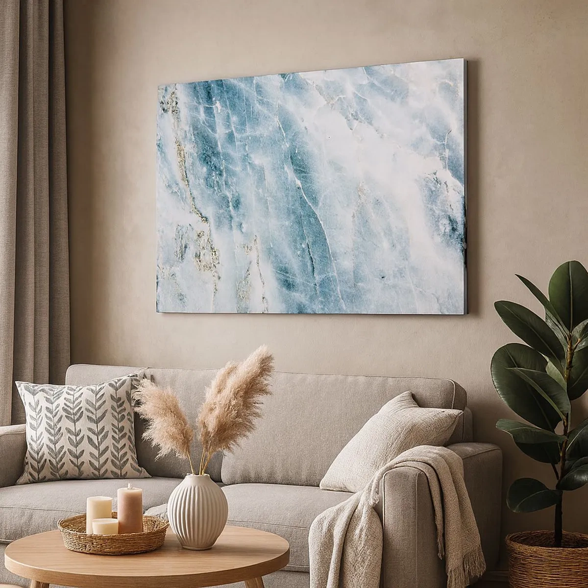 Bild auf Leinwand - Leinwandbild - Marmorstruktur in Blau- und Weißtönen - 70x50cm - Eiswelt - Moderne Wanddekoration für Wohnzimmer und Schlafzimmer ARTTOR