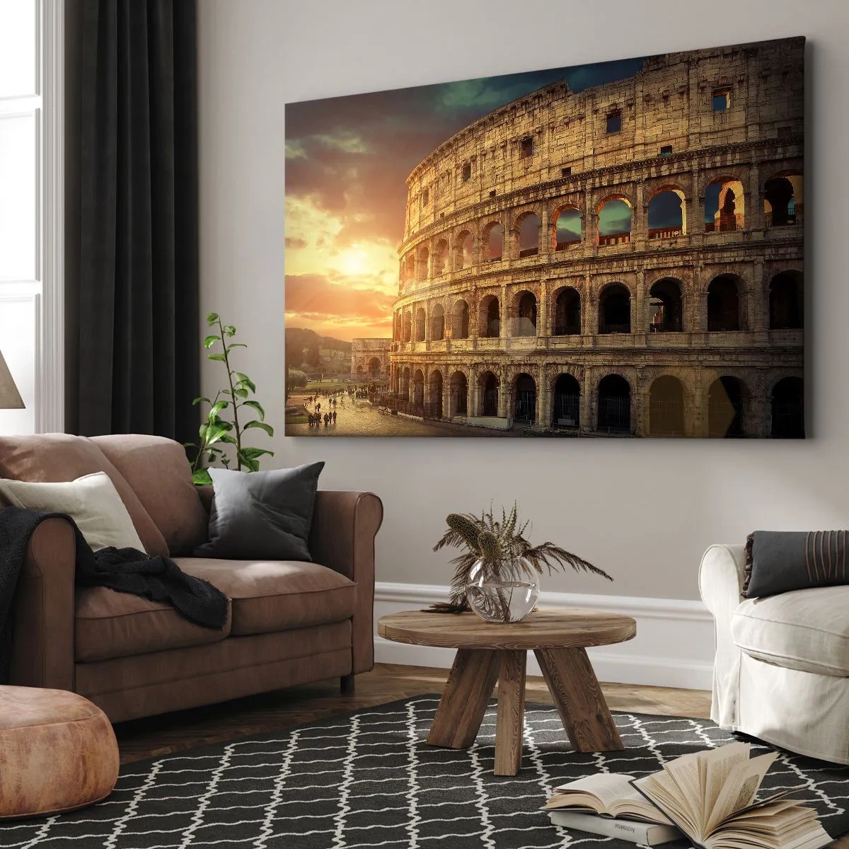 Bild auf Leinwand - Leinwandbild - Das Kolosseum in Rom bei Sonnenuntergang - 70x50cm - Ein kolossaler Eindruck - Moderne Wanddekoration für Wohnzimmer und Schlafzimmer ARTTOR
