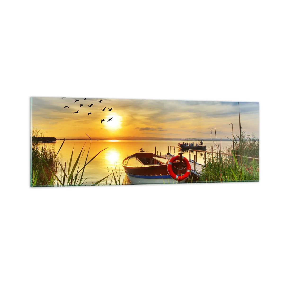 Glasbild - Bild auf glas - Die Kormorane fliegen schon weg - 90x30 cm