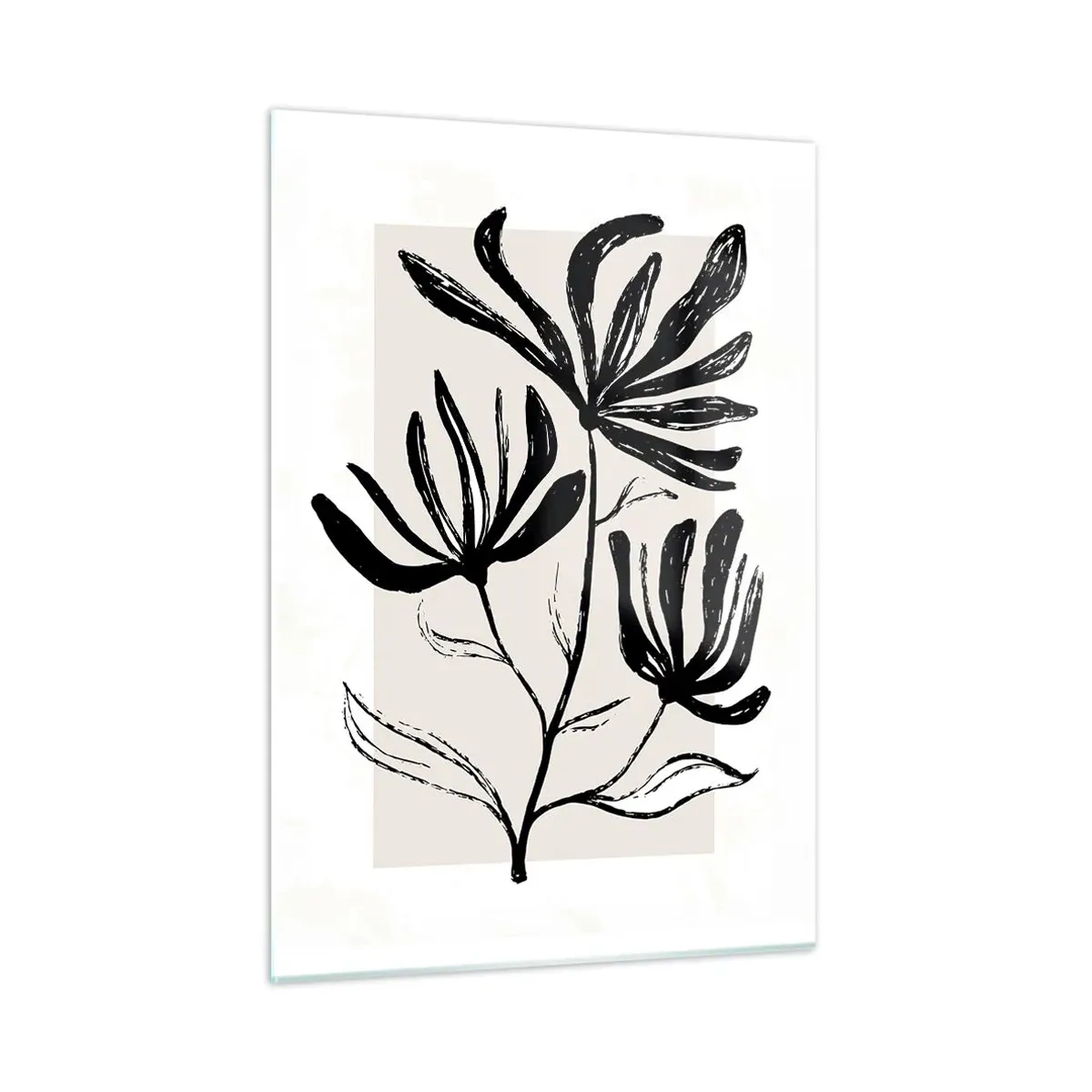 Glasbild - Bild auf glas - Schwarze Skizze einer Pflanze auf hellem Hintergrund - 50x70cm - Skizze für das Herbarium - Moderne Wanddekoration für Wohnzimmer und Schlafzimmer ARTTOR