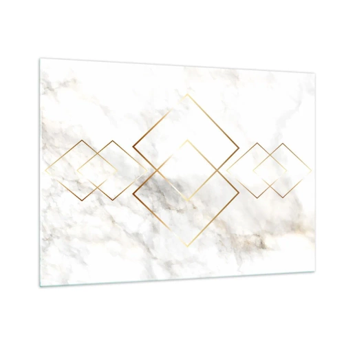 Glasbild - Bild auf glas - Geometrische goldene Rauten auf weißem Marmorhintergrund - 100x70cm - Ein Blick in die Unendlichkeit - Moderne Wanddekoration für Wohnzimmer und Schlafzimmer ARTTOR
