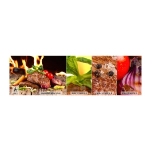 Fototapeten Muster Selbstklebend Deluxe Sticker - Von Hitze gezaubert - Gastronomie, Steak, Feuerflammen - 100x30 cm