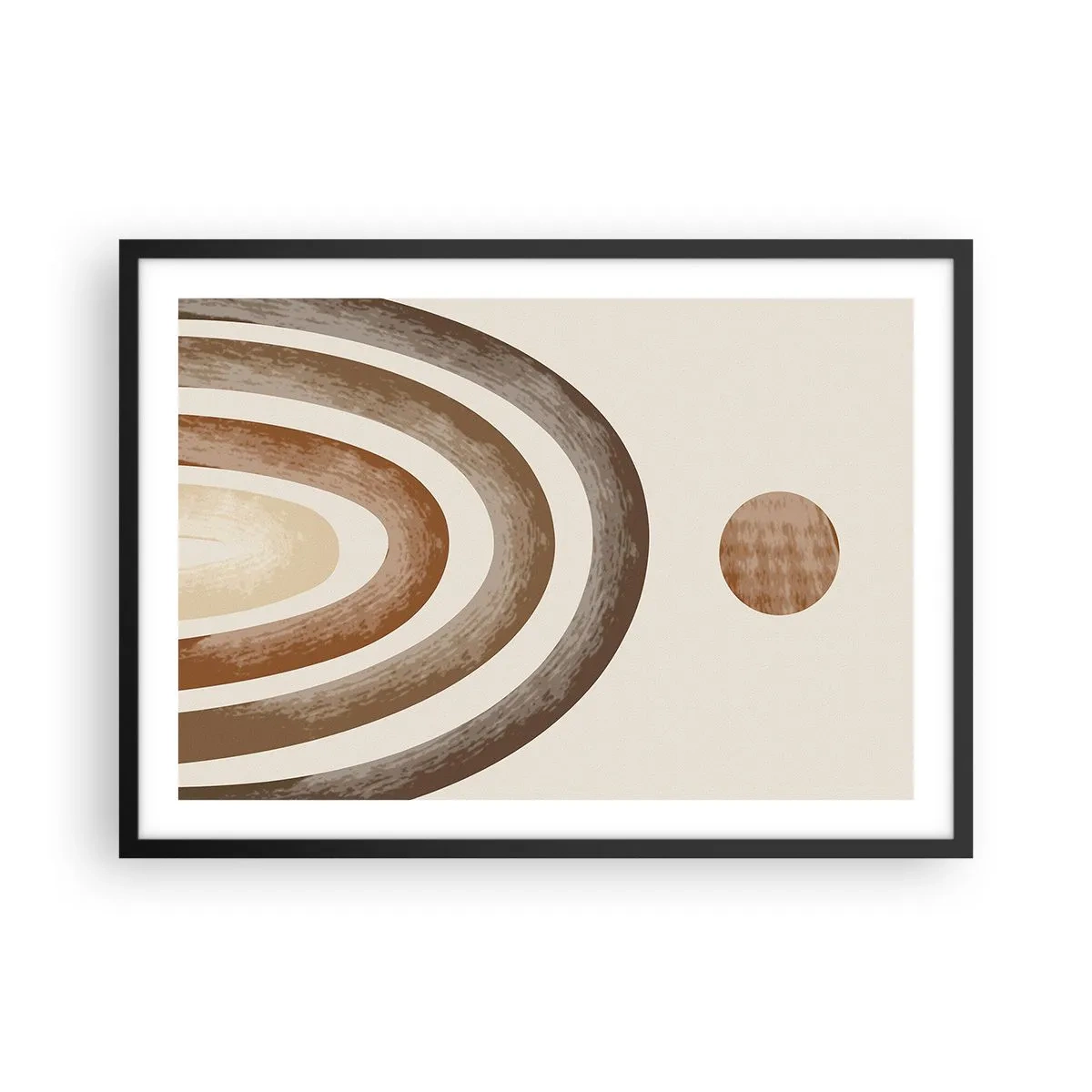 Poster in einem schwarzem Rahmen - Geometrisches Planetenmotiv in Brauntönen - 70x50cm - In einer weit entfernten Galaxie - Moderne Wanddekoration für Wohnzimmer und Schlafzimmer ARTTOR