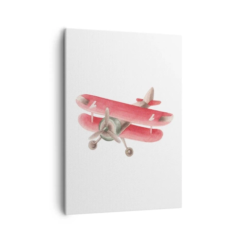 Bild auf Leinwand - Leinwandbild - Rotes Retro-Flugzeug auf weißem Hintergrund - 50x70cm - Bereit für Höhenflüge - Moderne Wanddekoration für Wohnzimmer und Schlafzimmer ARTTOR