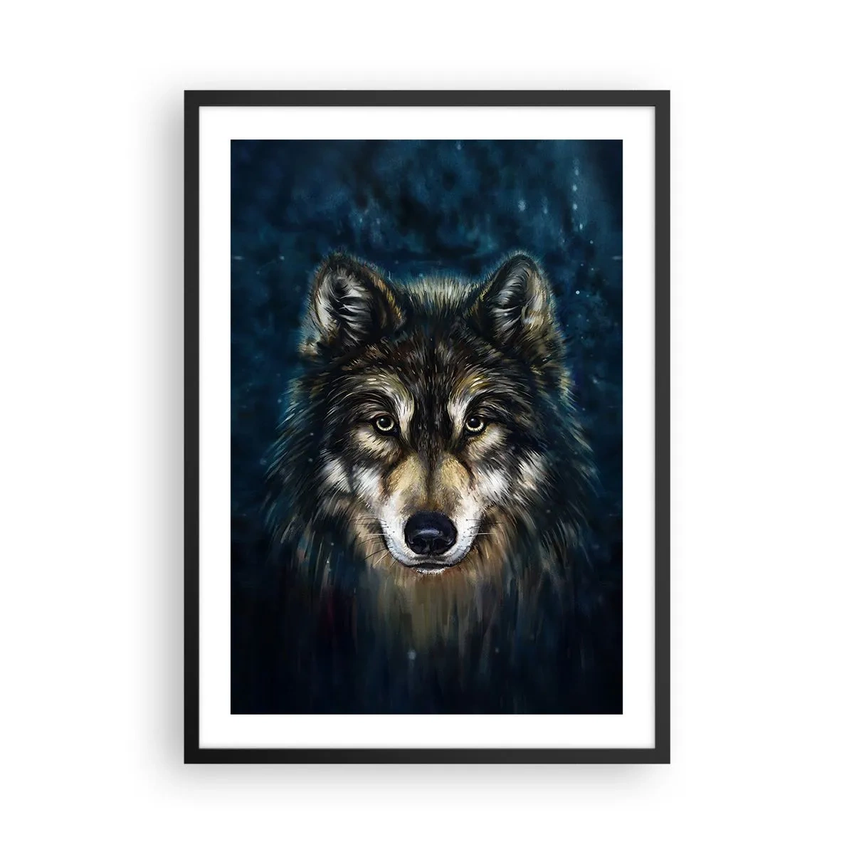 Poster in einem schwarzem Rahmen - Porträt eines Wolfes in dunklem, künstlerischem Ton - 50x70cm - Alpha? Und Omega - Moderne Wanddekoration für Wohnzimmer und Schlafzimmer ARTTOR