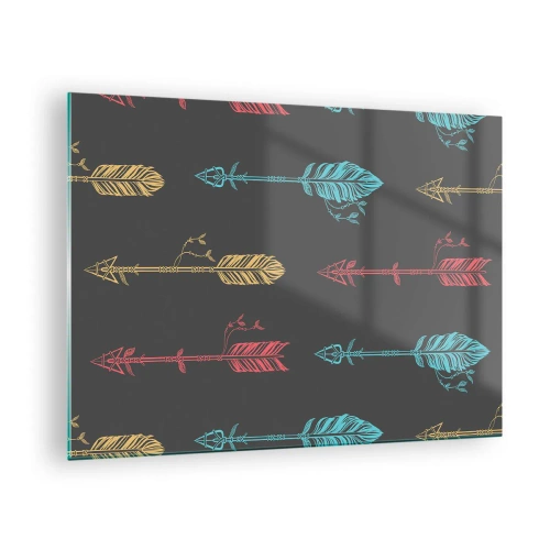 Glasbild - Bild auf glas - Bunte Pfeile auf dunklem Hintergrund in einem grafischen Layout - 70x50cm - In der Verordnung - Moderne Wanddekoration für Wohnzimmer und Schlafzimmer ARTTOR