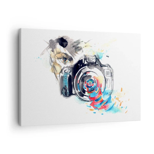 Bild auf Leinwand - Leinwandbild - Aquarellkamera mit farbenfrohen Details - 70x50cm - Im Auge der Linse - Moderne Wanddekoration für Wohnzimmer und Schlafzimmer ARTTOR