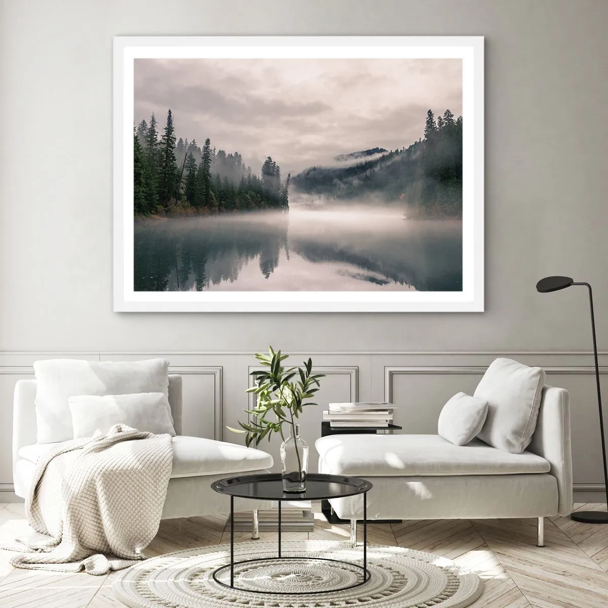 Poster in einem weißen Rahmen - In Reflexion, im Nebel - 50x40 cm