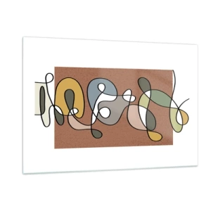 Glasbild - Bild auf glas - Bunte Abstraktion mit einer schwarzen Linie auf braunem Hintergrund - 120x80cm - Abstraktion, die ein Lächeln wert ist - Moderne Wanddekoration für Wohnzimmer und Schlafzimmer ARTTOR