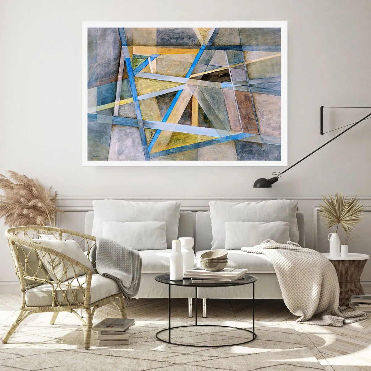 Poster - Geometrische Komposition mit hellen und blauen Linien - 100x70cm - Gerade oder diagonal? - Moderne Wanddekoration für Wohnzimmer und Schlafzimmer ARTTOR