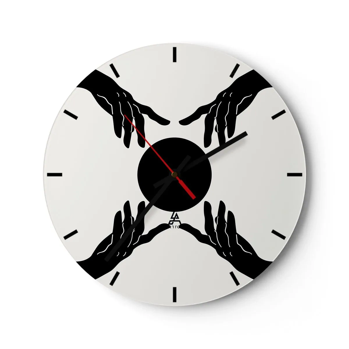Wanduhr - Glasuhr - Schwarze Hände umgeben einen dunklen Kreis auf hellem Hintergrund - 30x30cm - Geheimes Zeichen - Moderne Wanddekoration für Wohnzimmer, Küche und Schlafzimmer ARTTOR