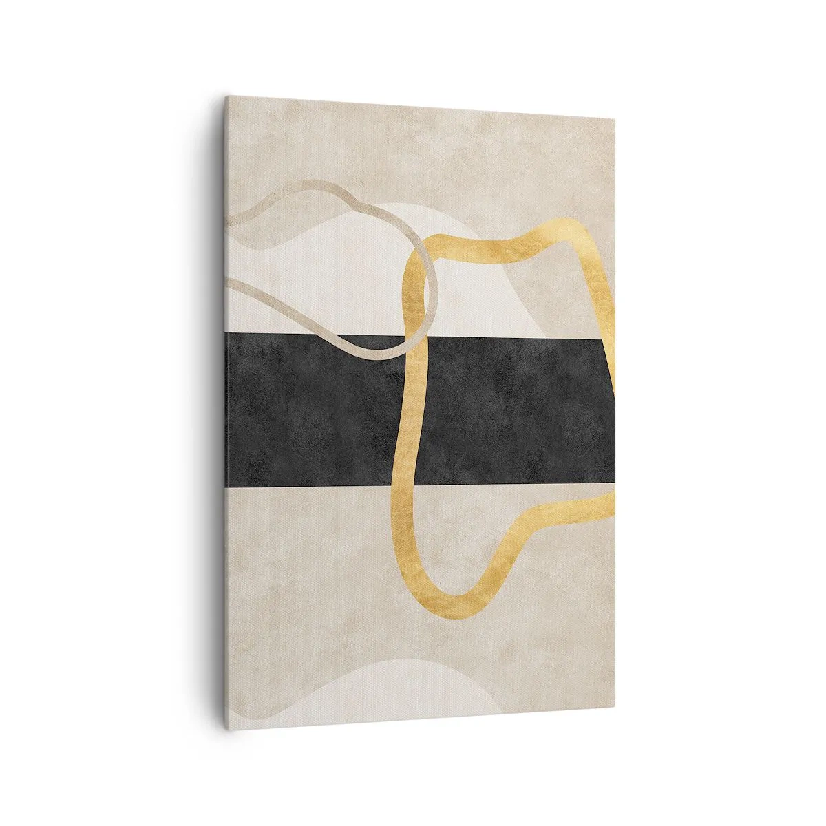 Bild auf Leinwand - Leinwandbild - Ein minimalistisches Design mit geschwungenen Formen in Gold und Schwarz. - 70x100cm - Schleifenformen - Moderne Wanddekoration für Wohnzimmer und Schlafzimmer ARTTOR