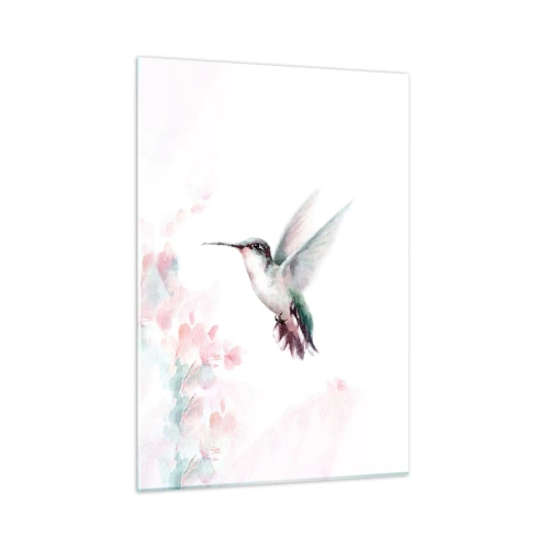 Glasbild - Bild auf glas - Bunter Kolibri in zartem Aquarell - 50x70cm - Im Flattern gehalten - Moderne Wanddekoration für Wohnzimmer und Schlafzimmer ARTTOR