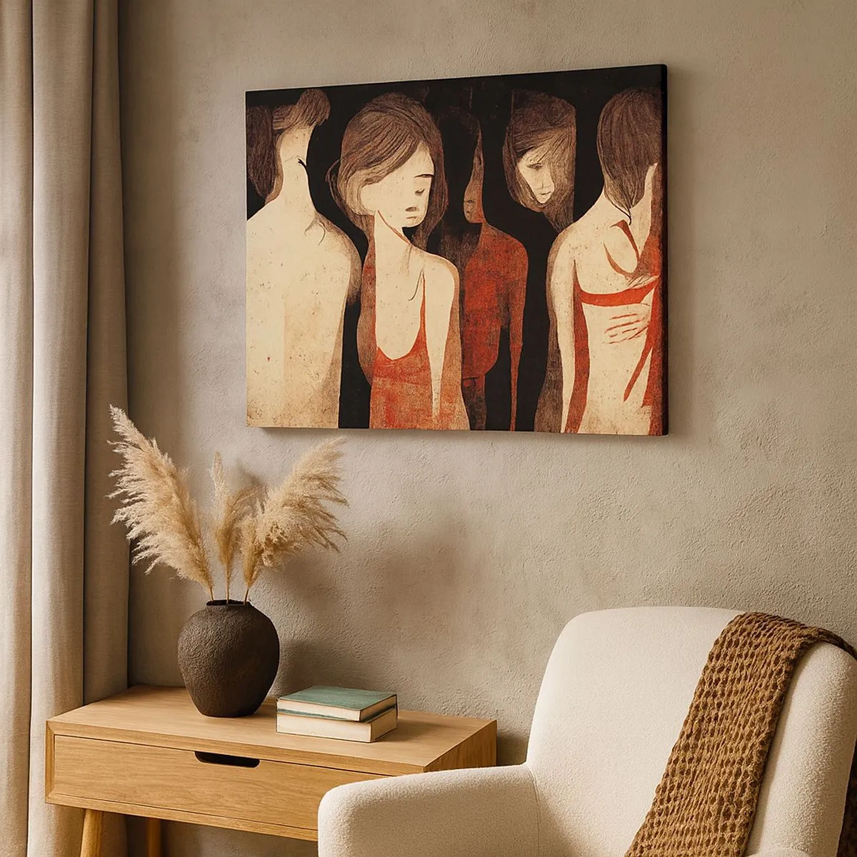 Bild auf Leinwand - Leinwandbild - Künstlerische Figuren in einer abstrakten Komposition - 70x50cm - Madonnen der Dunkelheit - Moderne Wanddekoration für Wohnzimmer und Schlafzimmer ARTTOR