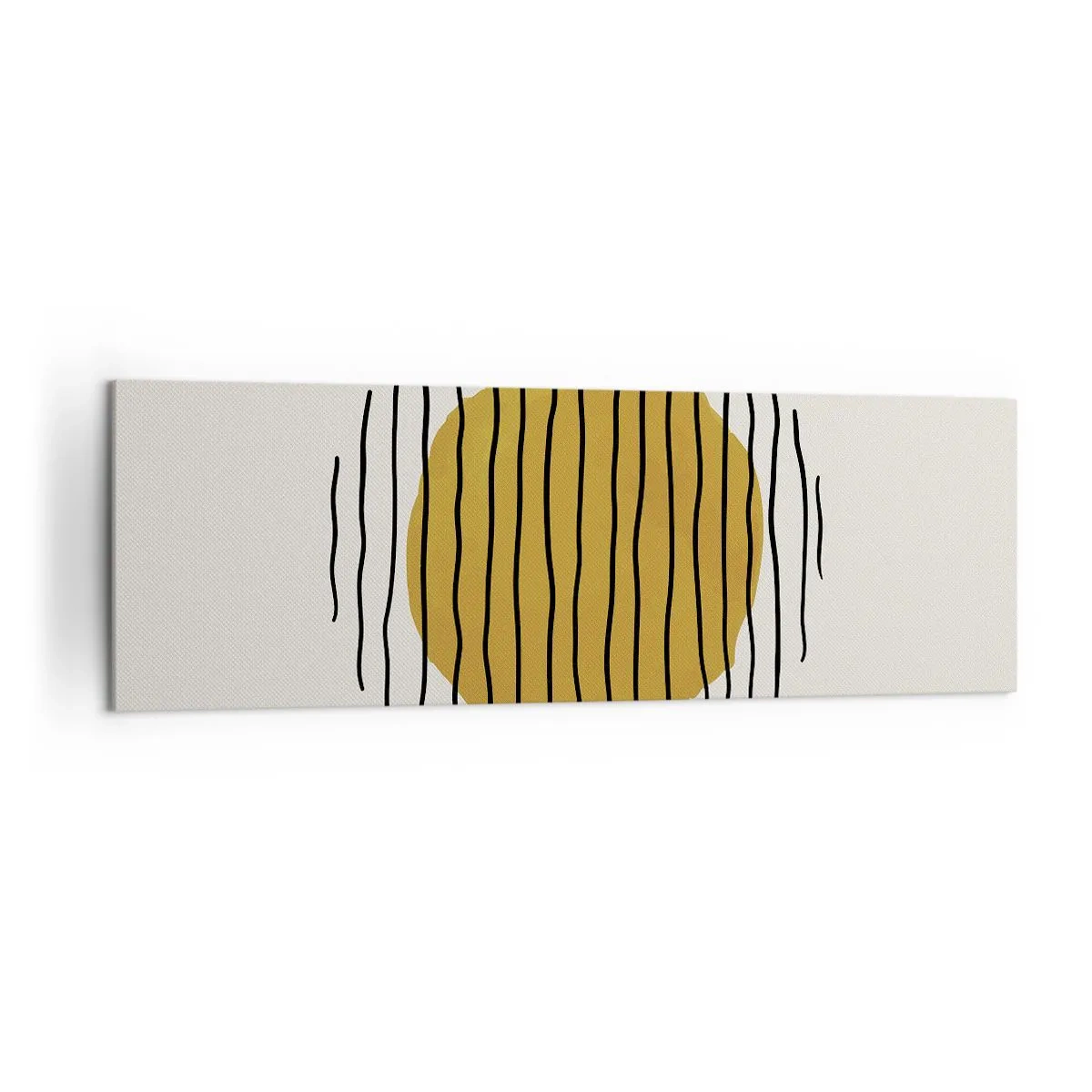 Bild auf Leinwand - Leinwandbild - Ein minimalistisches Motiv mit einem gelben Kreis und schwarzen Linien. - 160x50cm - Abstraktion, die vor Hitze zittert - Moderne Wanddekoration für Wohnzimmer und Schlafzimmer ARTTOR