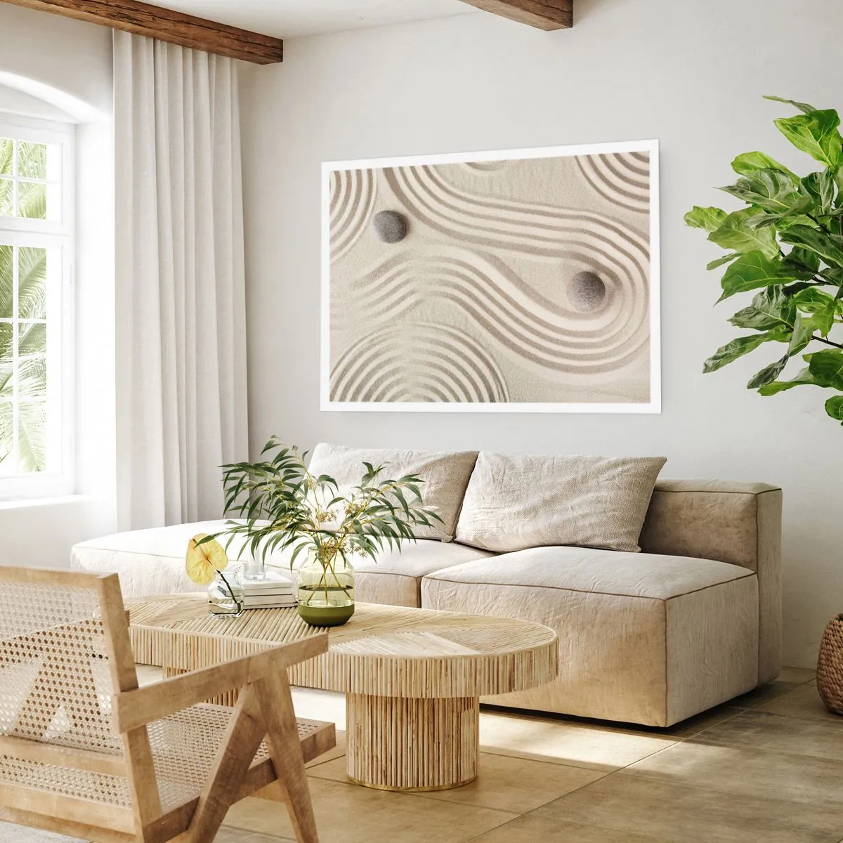 Poster - Minimalistisches Zen-Design mit Sand und Steinen - 100x70cm - Ein Hauch von Wärme - Moderne Wanddekoration für Wohnzimmer und Schlafzimmer ARTTOR