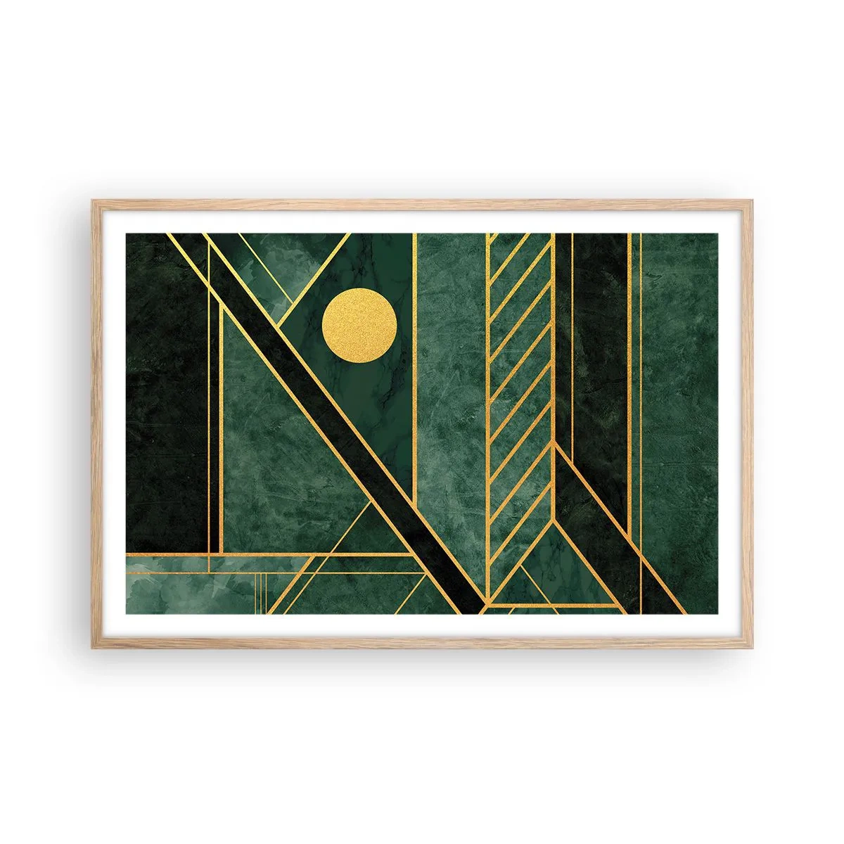 Poster in einem Rahmen aus heller Eiche - Dynamik von Gold und Azurblau - 91x61 cm