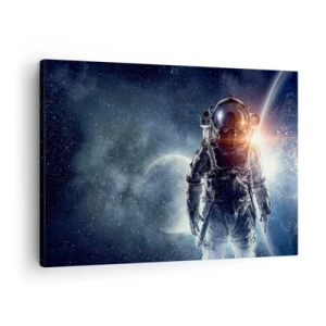 Bild auf Leinwand - Leinwandbild - Astronaut vor dem Hintergrund des Weltraums und des Planeten Erde - 70x50cm - Weltraumabenteuer - Moderne Wanddekoration für Wohnzimmer und Schlafzimmer ARTTOR