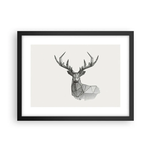 Poster in einem schwarzem Rahmen - Ein Hirsch im kubistischen Stil - 40x30 cm