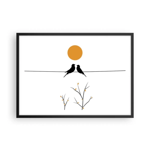 Poster in einem schwarzem Rahmen - Vögel auf einer Linie mit einer gelben Sonne - 70x50cm - Abend der Nachtigallen - Moderne Wanddekoration für Wohnzimmer und Schlafzimmer ARTTOR