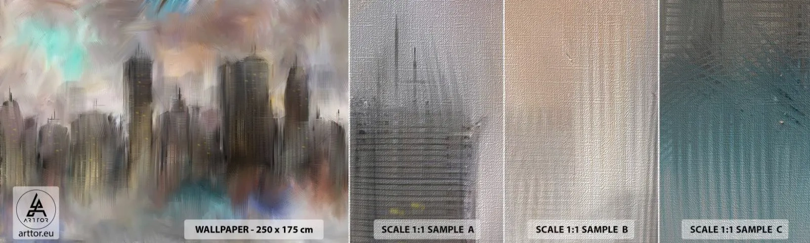 Fototapeten Muster Premium Canvas - Eine Komposition aus Stahl, Stein und Nebel - Stadt, Die Architektur, Stück - 100x30 cm