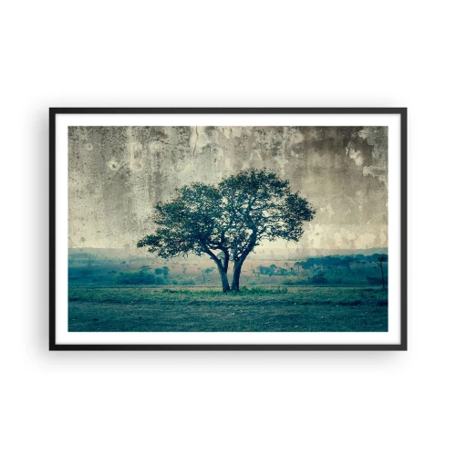 Poster in einem schwarzem Rahmen - Ein Apfelbaum auf blauem Feld? - 91x61 cm