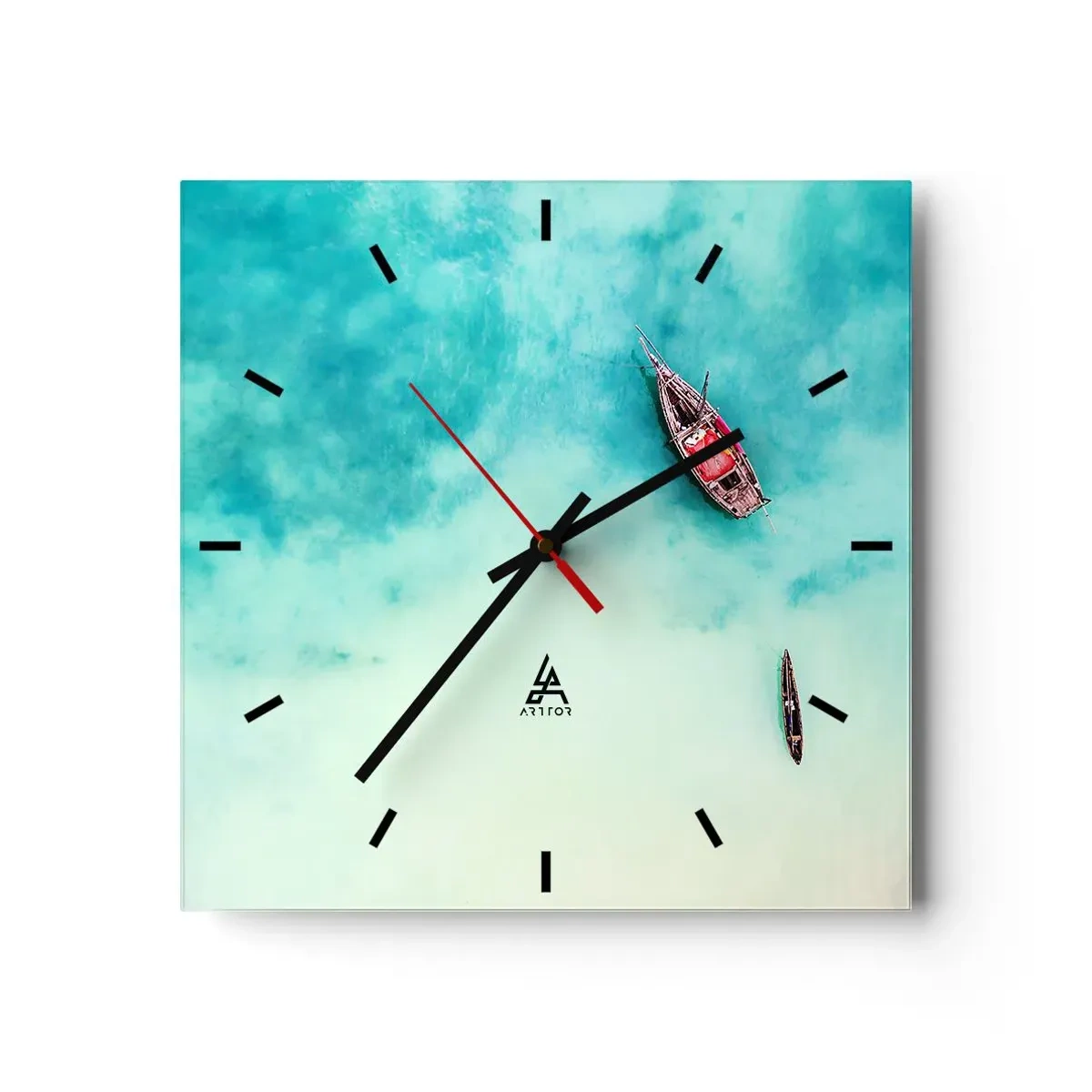 Wanduhr - Glasuhr - Boote auf türkisfarbenem Wasser aus der Vogelperspektive - 30x30cm - Denn an den Stränden von Sansibar, wenn der Wasserüberschuss ... - Moderne Wanddekoration für Wohnzimmer und Schlafzimmer ARTTOR