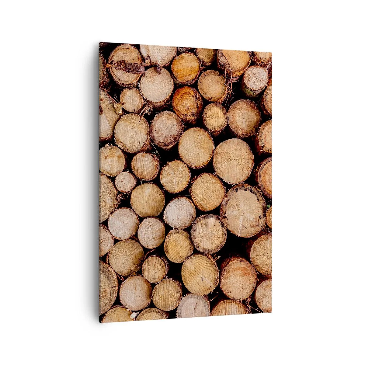 Bild auf Leinwand - Leinwandbild - Stapel gefällter Baumstämme in harmonischer Anordnung - 70x100cm - Ein neuer Anfang - Moderne Wanddekoration für Wohnzimmer und Schlafzimmer ARTTOR