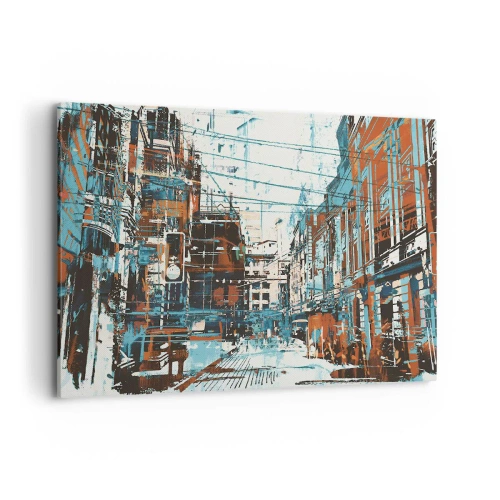 Bild auf Leinwand - Leinwandbild - Eine Stadtlandschaft in Blau- und Orangetönen - 100x70cm - Ein abgenutzter Stadtwanderweg - Moderne Wanddekoration für Wohnzimmer und Schlafzimmer ARTTOR