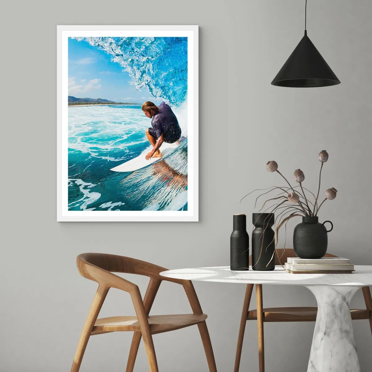 Poster in einem weißen Rahmen - Tanzen mit den Wellen - 30x40 cm