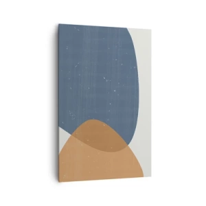 Bild auf Leinwand - Leinwandbild - Eine minimalistische geometrische Komposition in Blau- und Orangetönen. - 80x120cm - Ovale und Einflüsse - Moderne Wanddekoration für Wohnzimmer und Schlafzimmer ARTTOR