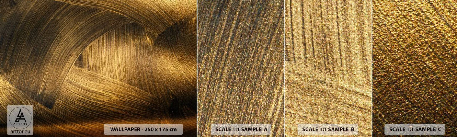 Fototapeten Muster Premium Canvas - In einem goldenen Labyrinth - Abstraktion, Stück, Gold - 100x30 cm